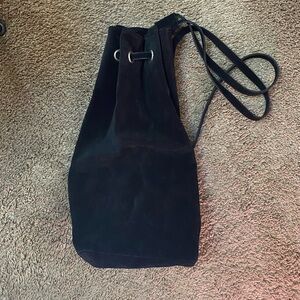 VTG 90s Barneys New York Black Suede Sack Backpack Duffle Bag